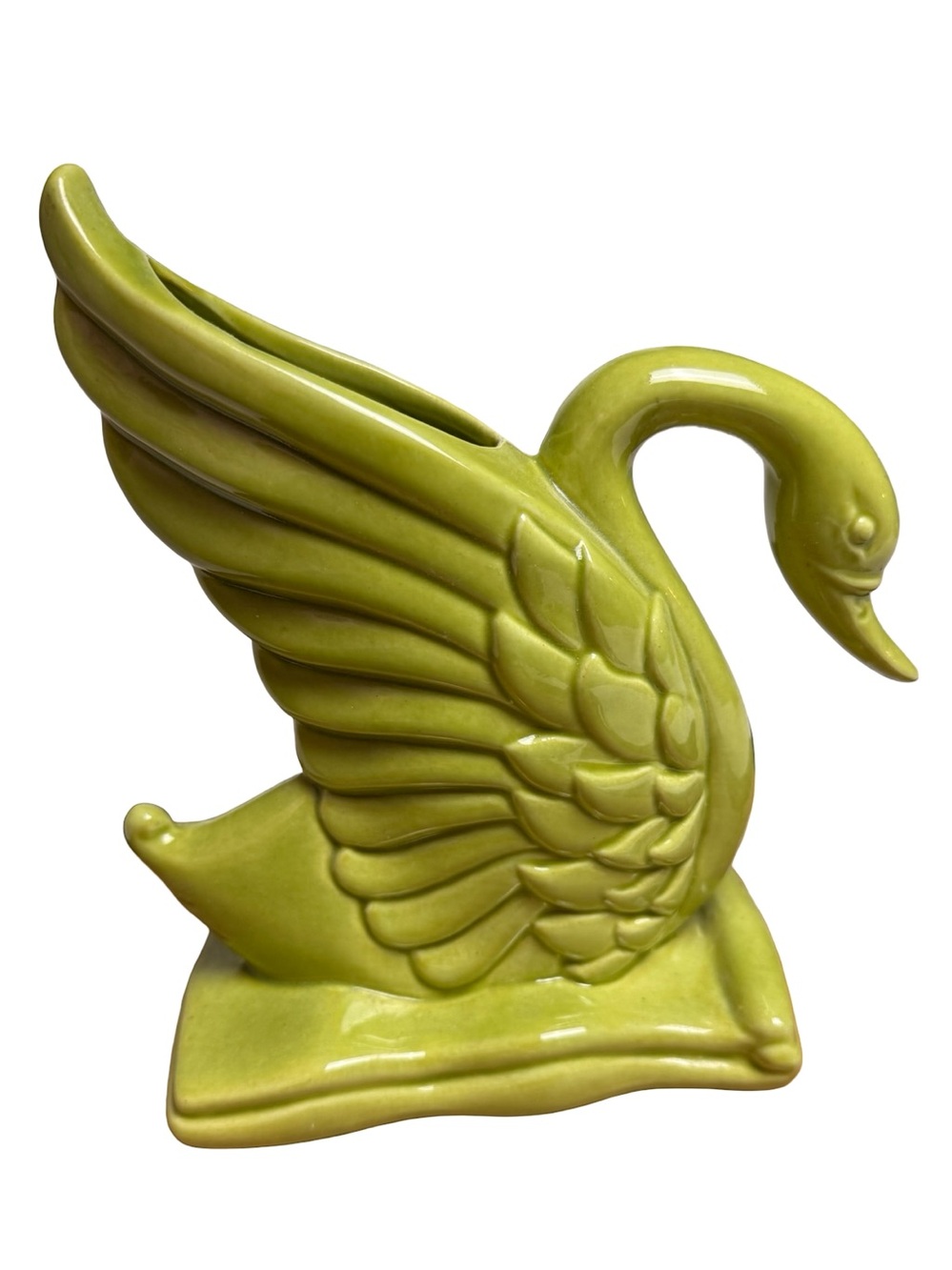 Vintage Swan MCM Royal Haeger Ceramic Pottery Planter Vase Lime Green 8x7.5" Art